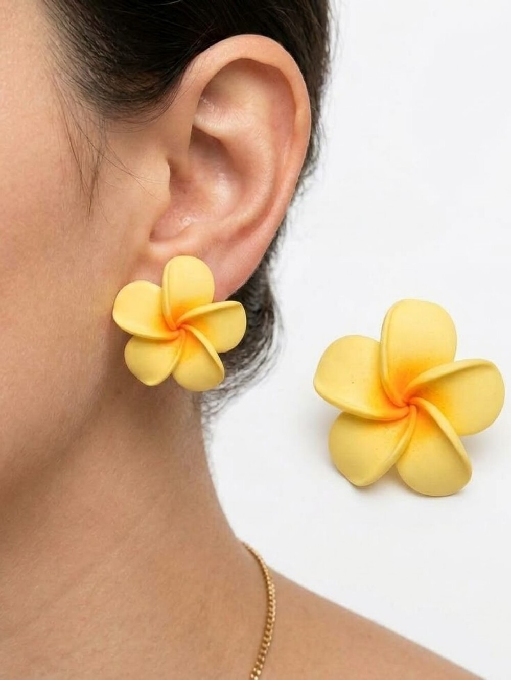 Yellow Plumeria Foam Hair Flower Clips Hawaiian Luau Tropical Vacation